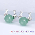 Load image into Gallery viewer, Nephrite Jade Deer Earrings Carved Charm Designer Amulet Ear Studs Energy Gift Natural 925 Silver Amulets Gemstones Green
