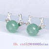 Nephrite Jade Deer Earrings Carved Charm Designer Amulet Ear Studs Energy Gift Natural 925 Silver Amulets Gemstones Green