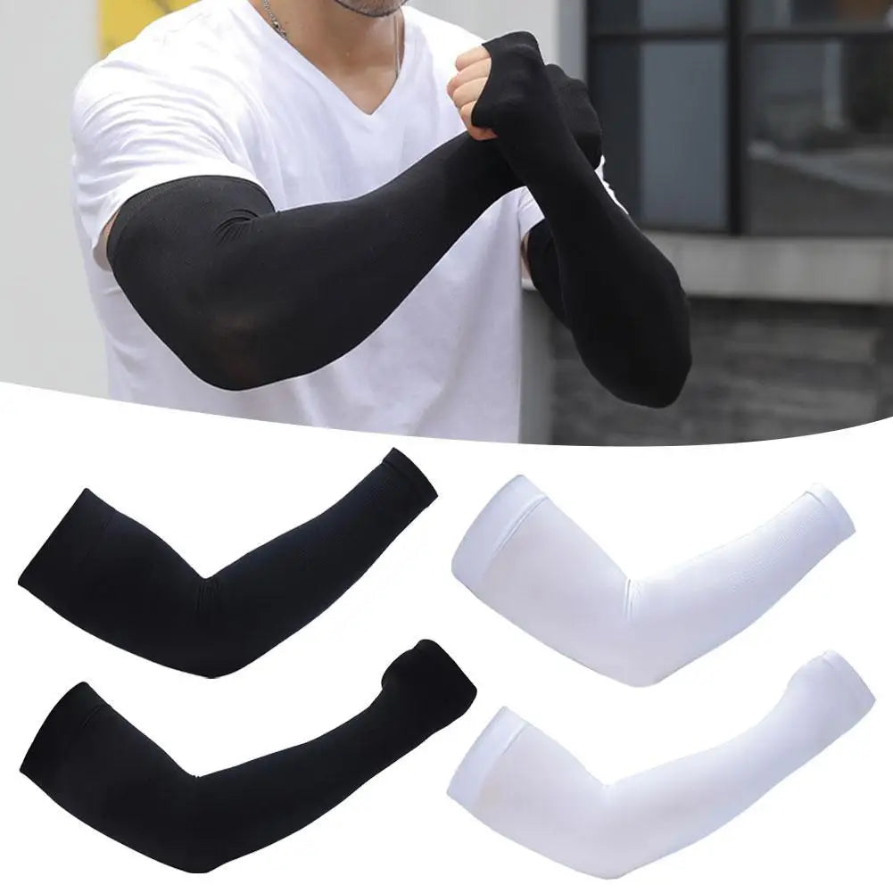 1 Pair Summer Cooling Arm Sleeves For Strong Man Outdoor Sports Ice Silk Breathable Anti UV Sun Protection Gloves Armguards