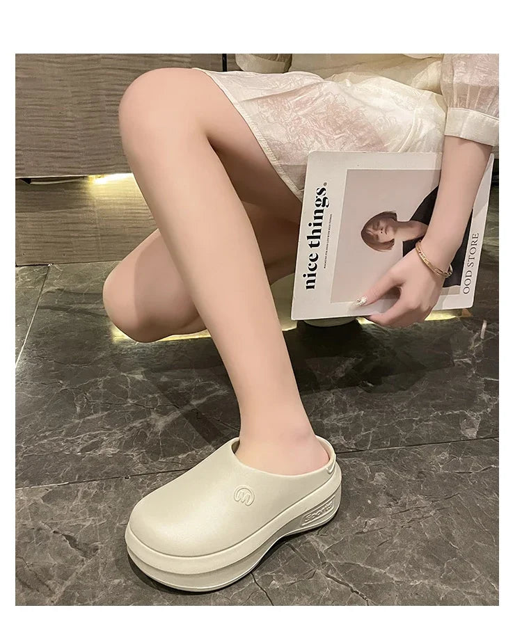 New Women's Hole Shoes Summer EVA Thick Sole Elevated Sandals Comfortable Anti Slip Baotou Beach Garden Shoes Indoor Slippers