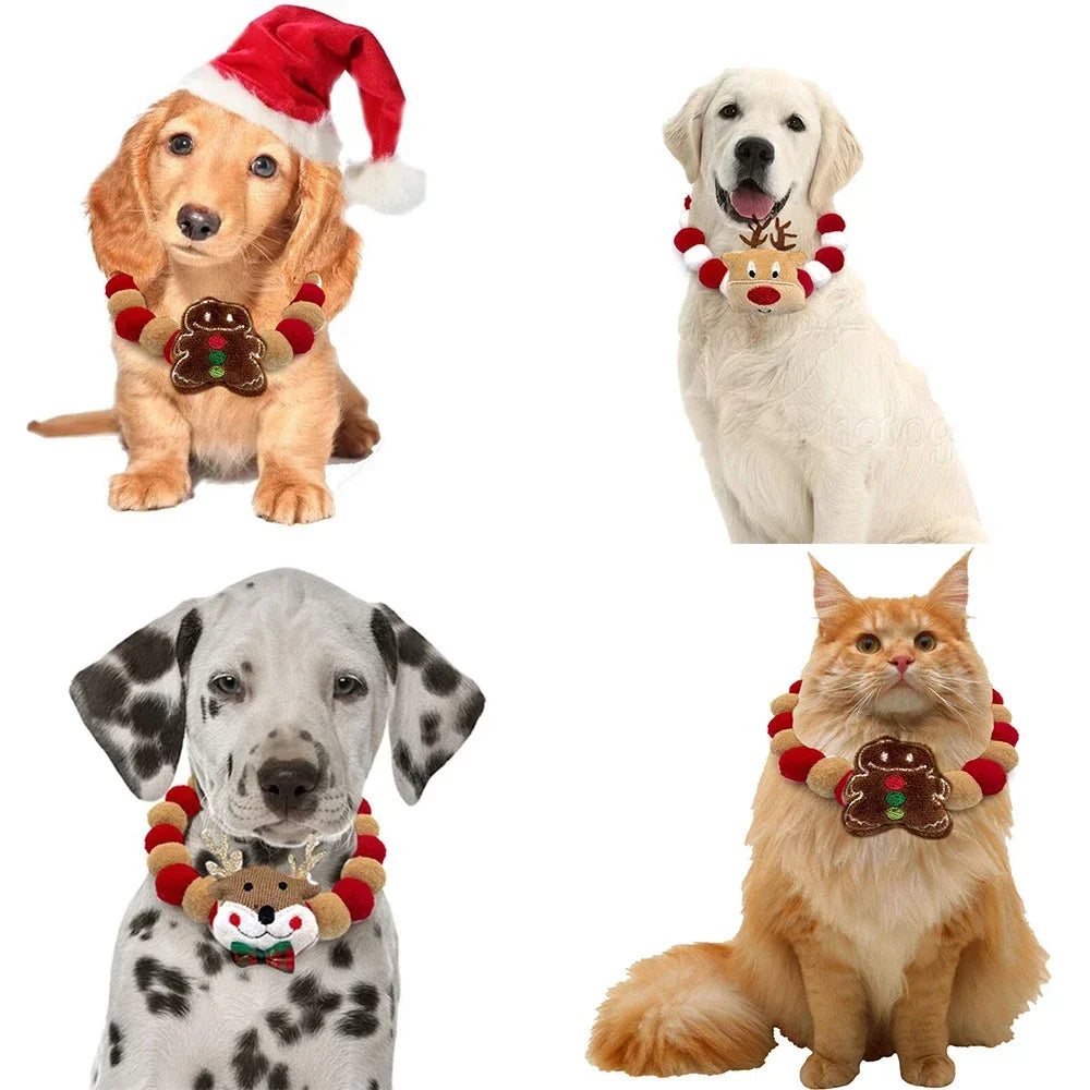 30pcs Christmas Pet Dog Bow Tie Santa Claus Style Hair Ball Necklace Collar Pet Dog Cat Bowties Necktie Dog Grooming Accessories