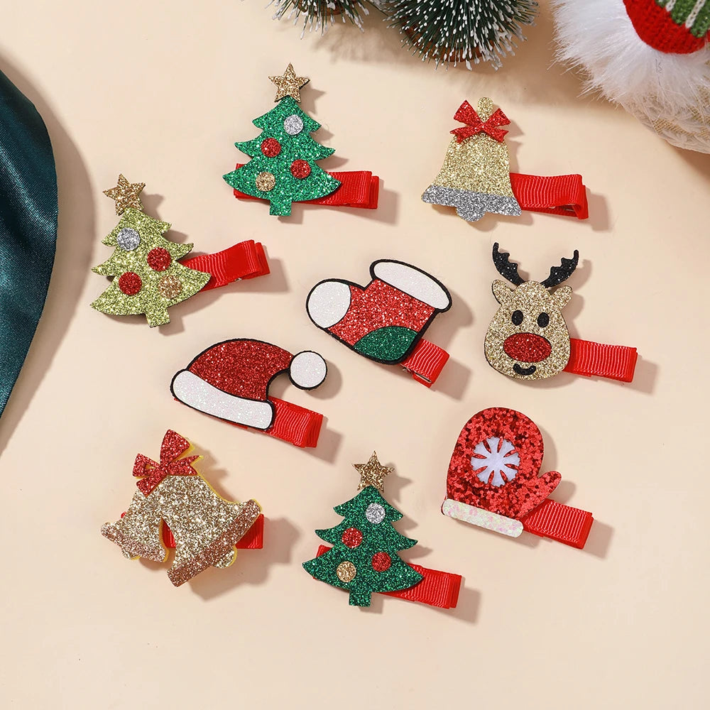 8pcs Christmas Hair Clip Set Girls Kids Christmas Decor Supplies New Year Party Decorations Baby Hair Accessories Wholesale Gift