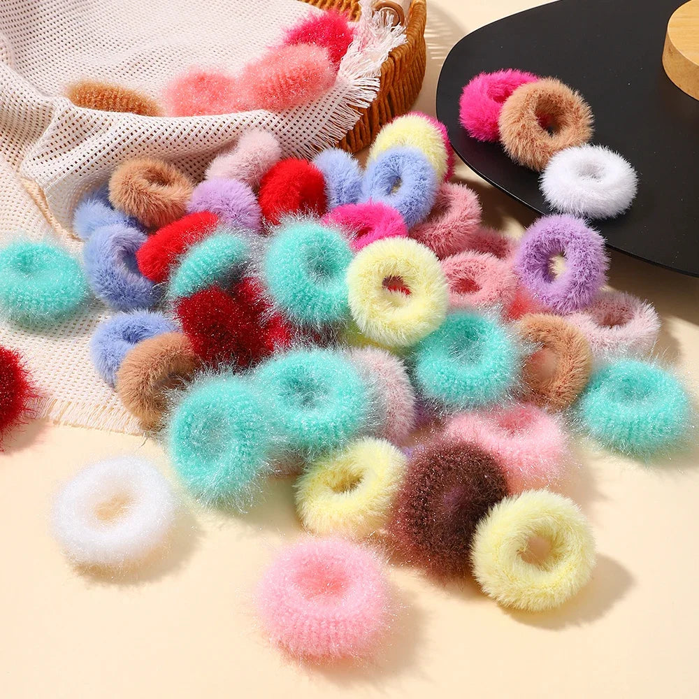 5Pcs/lot New Elastic Hair Band Hair Tie for Girl Plush Color Matching Hair Rope Children's Ponytail Support Headwear Accessories