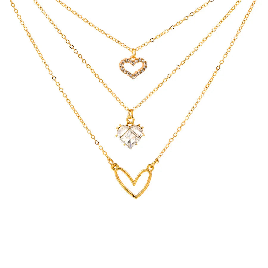 Crystal Zircon Heart Charm Layered Pendant Necklace Set for Women Charms Fashion Square Rhinestone Female Vintage Jewelry Gifts