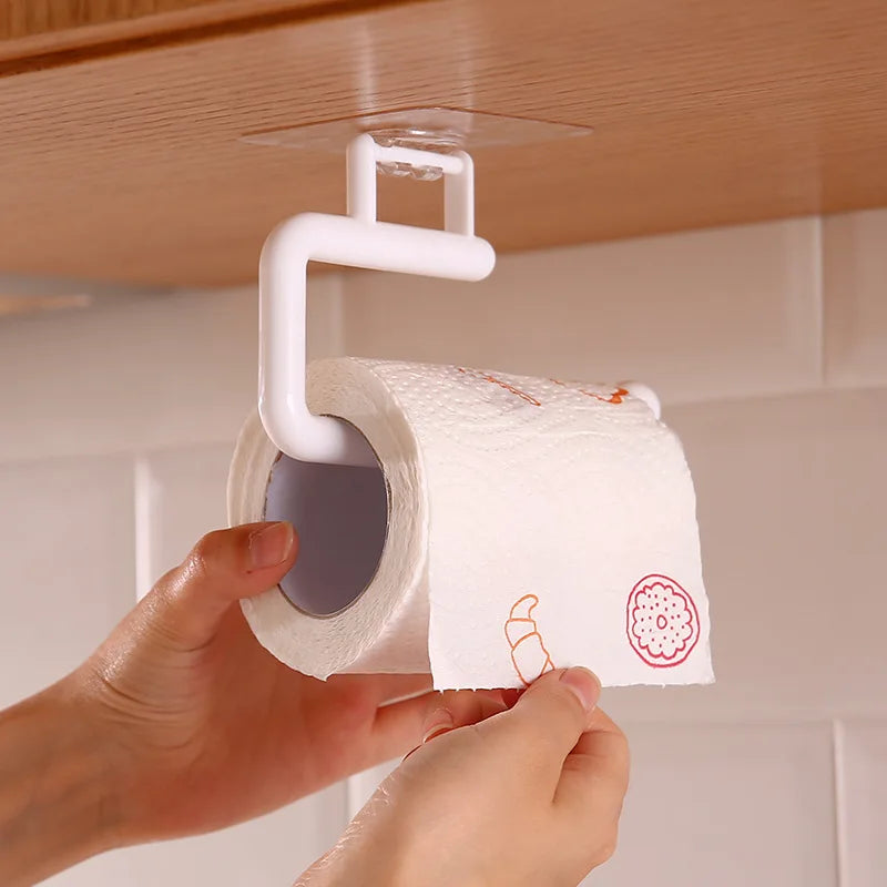 1Pcs Kitchen Tissue Holder Hanging Toilet Roll Paper Holder Towel Rack Kitchen Bathroom Cabinet Door Hook Holder Organizer