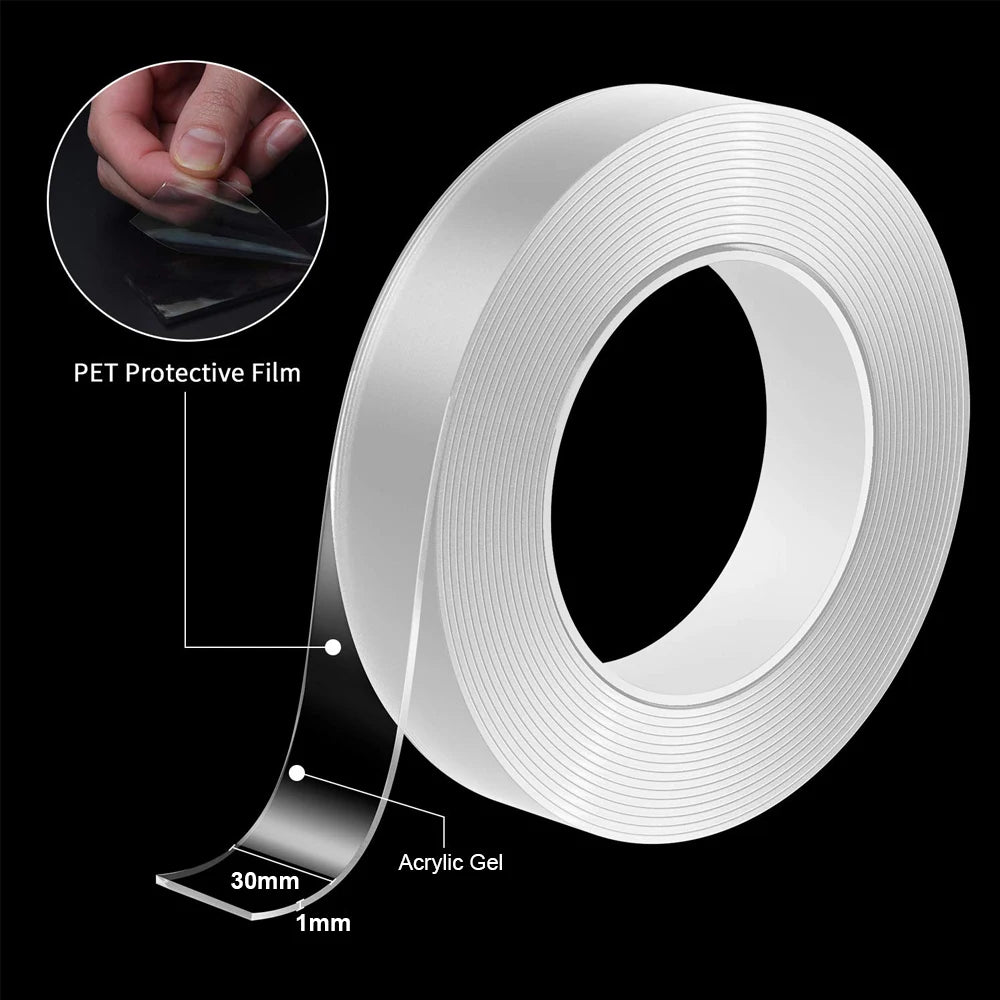 Nano Double Sided Tape Heavy Duty Transparent Adhesive Strips Strong Sticky Multipurpose Reusable Waterproof Mounting Tape