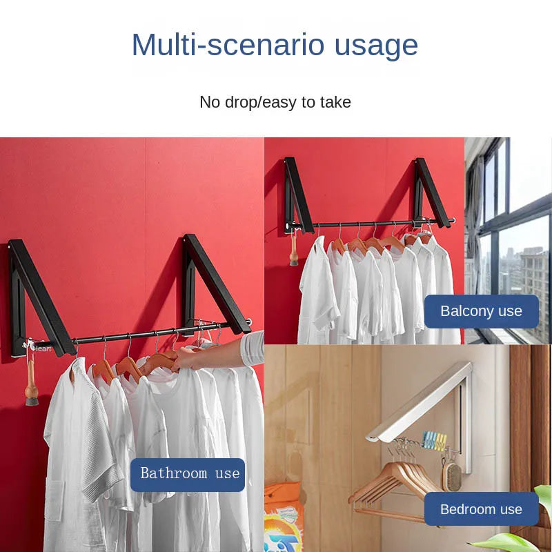 Wall-Mounted Folding Clothes Drying Rod Outdoor Balcony Invisible Hangers Space Aluminum Clothing Rack Home Bathroom Accessories