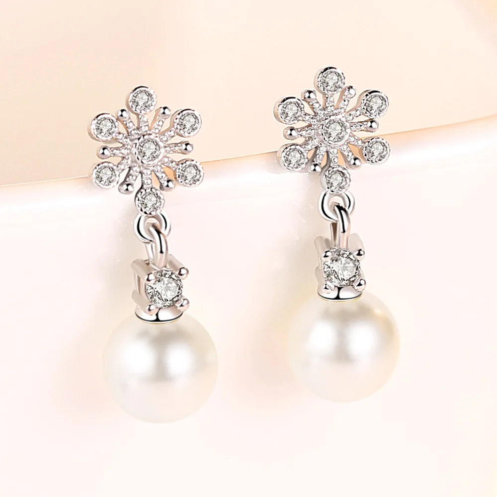 Moonso Luxury Snowflakes Simulated Pearl  Earrings for Women Anniversary Gift Jewelry Wholesale E6636