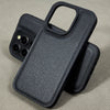 Luxury Black Faux Artificial leather Lychee pattern case For iPhone 12 13 14 15 pro max Hard back Silicone frame Cover