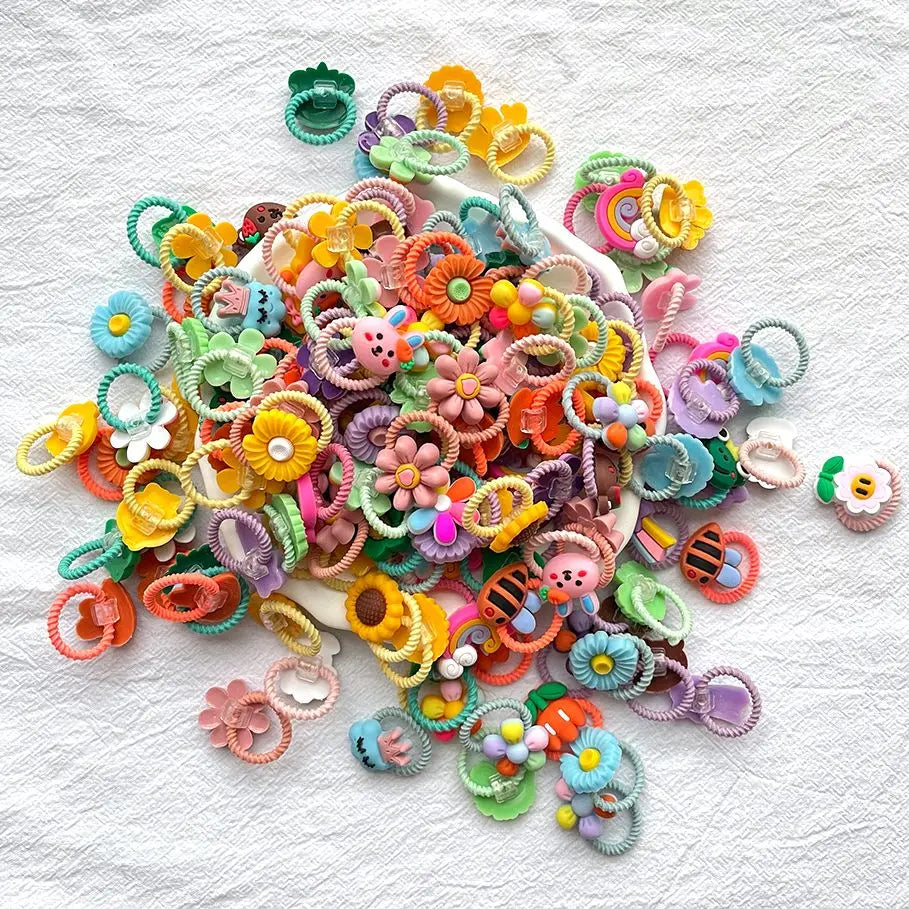 50PCS Girls Cartoon Flower Fruit Elastic Hair Bands Cute Ponytail Hold Hair Tie Rubber Bands Scrunchie Kids Hair Accessories