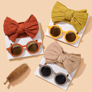 2/3Pcs/Set Newborn Baby Headband For Girls Elastic Knit With Sunglasses Children Turban Soft Kids Bow Headwear Hair Accessories