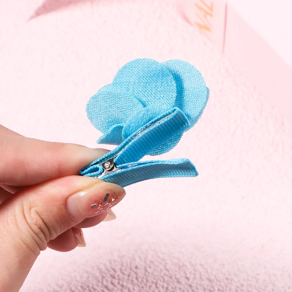 5Pcs/Set Solid Color Sweet Camellia Hair Clips For Kids Girls Flower Hairpins Covered Safety Clips Headwear Hair Accessories