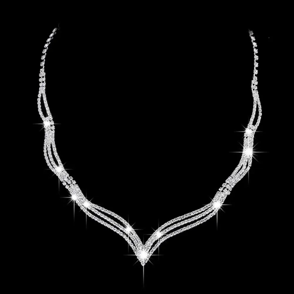 2Pcs/Set Necklace Earrings Geometry Shape Exquisite Noble Shining Rhinestone Choker Necklace Drop Earrings Jewelry Accessory