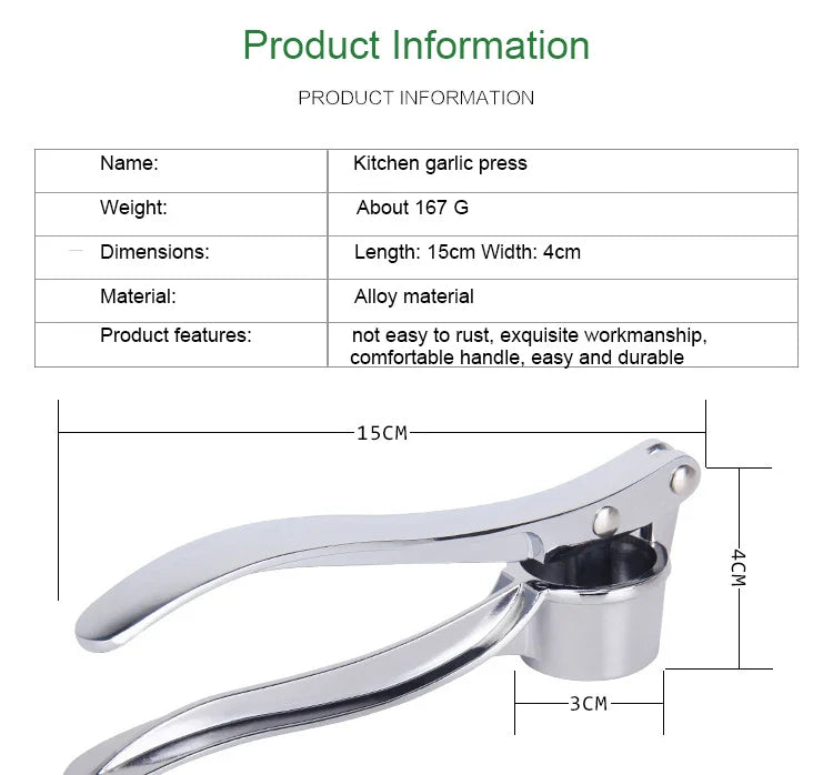 Home Garlic Press Crusher Kitchen Cooking Vegetables Ginger Squeezer Masher Handheld Ginger Mincer Tools Kitchen Accessories