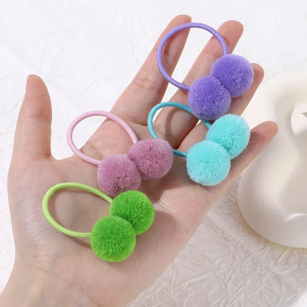6/12Pcs Colorful Double Plush Ball Elastic Hair Bands for Kids Girls Hair Ropes Ties Ponytail Headwear Children Hair Accessories