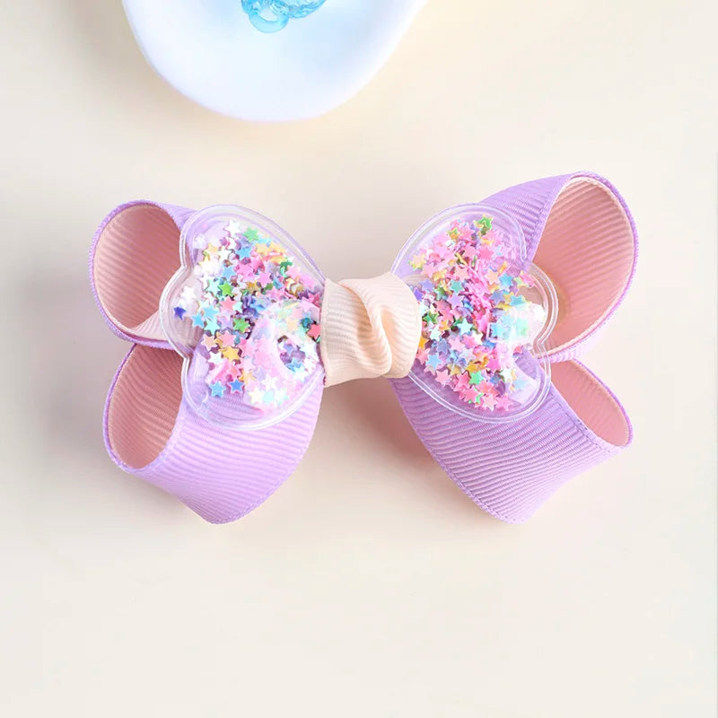 2Pcs Glitter Hairpin For Girls Boutique Ribbon Bowknot Hair Clips Kids Hair Accessories Handmade Sweet Barrettes Headwear