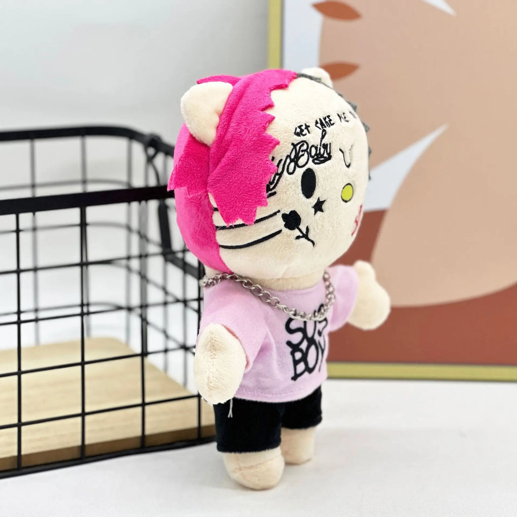 In Stock Travis Scott LIL PEEP Plush Anime Plush Toy Doll with Pink Clothes Necklace Stuffed Soft Plush Toys Fans Collect Gifts