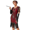 Women's Flapper Dresses 1920s Sequins Art Deco Gatsby Cocktail Dress with Sleeve Sexy V-neck Fringe Fancy Dress