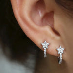 Load image into Gallery viewer, Huitan Fancy Star Hoop Earrings for Women Paved Dazzling Cubic Zirconia Fashionable Female Earrings Daily Wear Statement Jewelry
