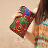 Vintage Ethnic Style Embroidered Long Wallet Wristlet Clutch Bag with Flower Fabric and Phone Pocket