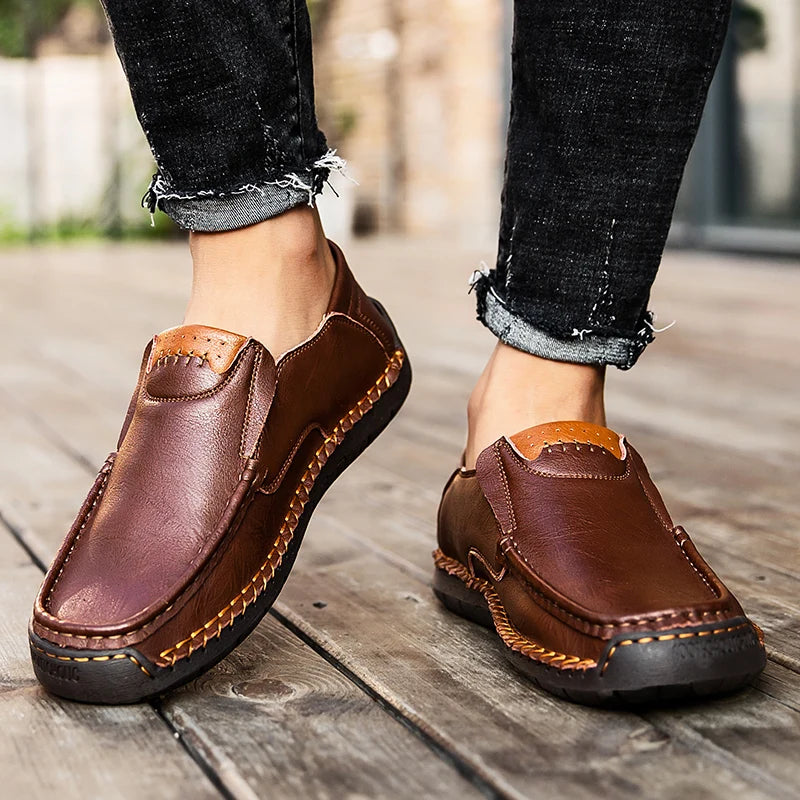 Handmade Men Loafers Split Leather Casual Shoes For Men Slip On Flat Sneakers Plus Size 39-48 Man Spring Footwear