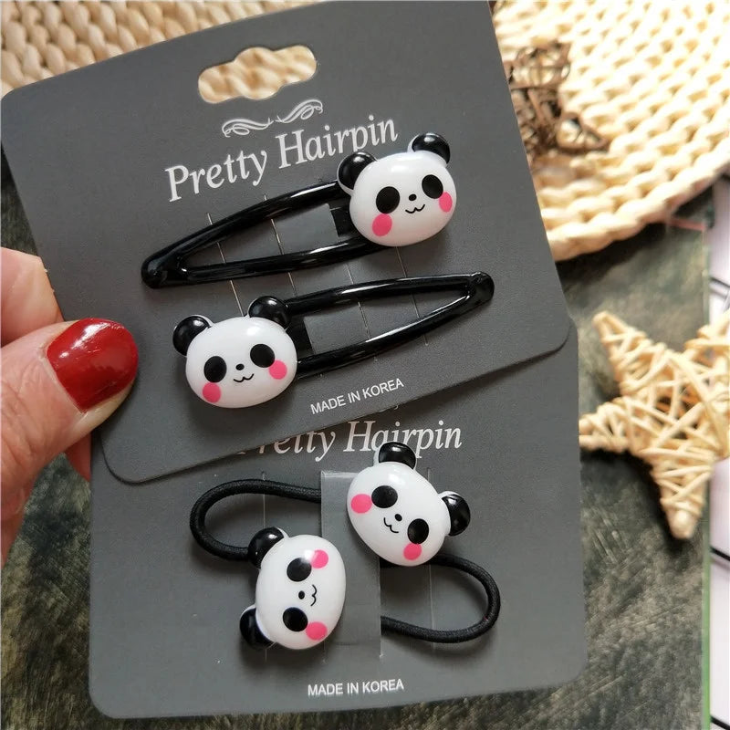 2PCS New Cute Panda BB Clips Cartoon Kids Hairpins Children Headwear Baby Clips Headdress Elastic Hair Bands Girls Accessories