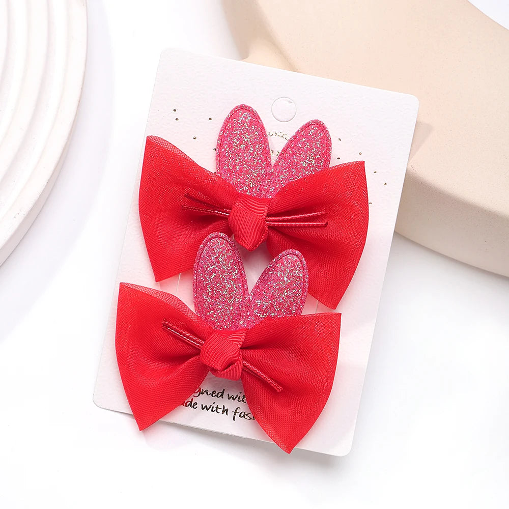 2pcs/set New Girls Kids Gauze Bow Hairpin Rabbit ears Hair Clips Princess Hair Accessories Baby Barrettes Wholesale