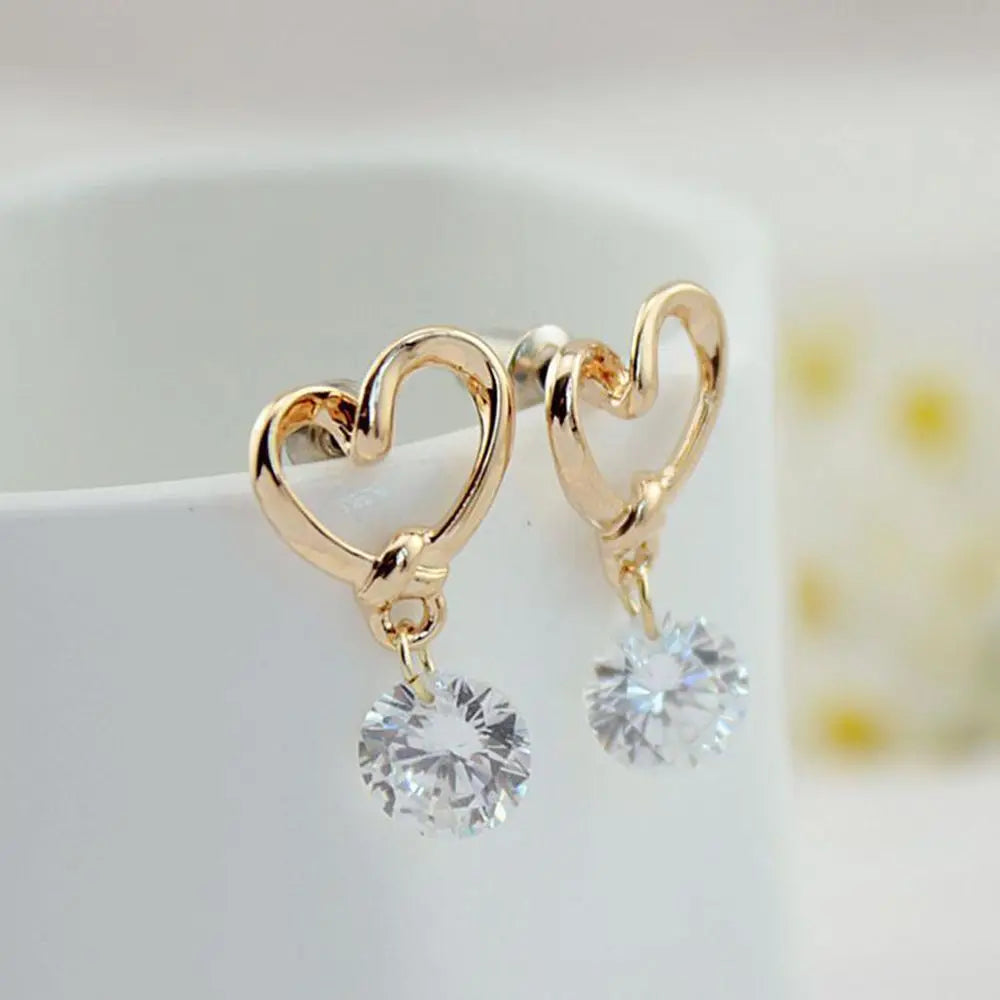 New Fashion Golden Love Heart Cutout Cute Pendant Zircon Earrings For Women Girl Accessories Jewelry Wholesale Small Gifts