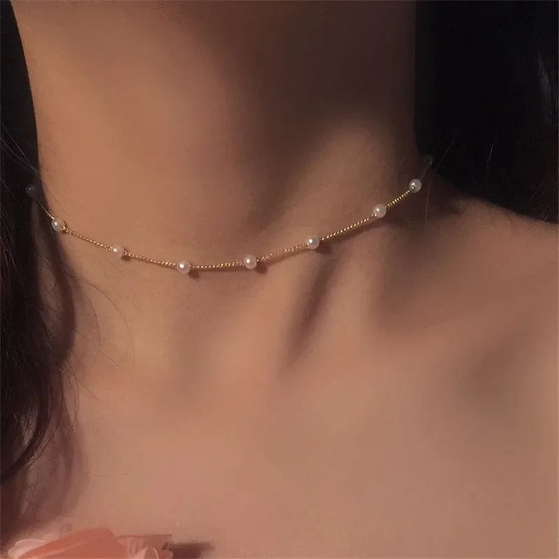 Women's Neck Chain Korean Style Pearl Choker Necklace Gold Color Jewelry Pendant Necklaces 2023 Collar for Girl