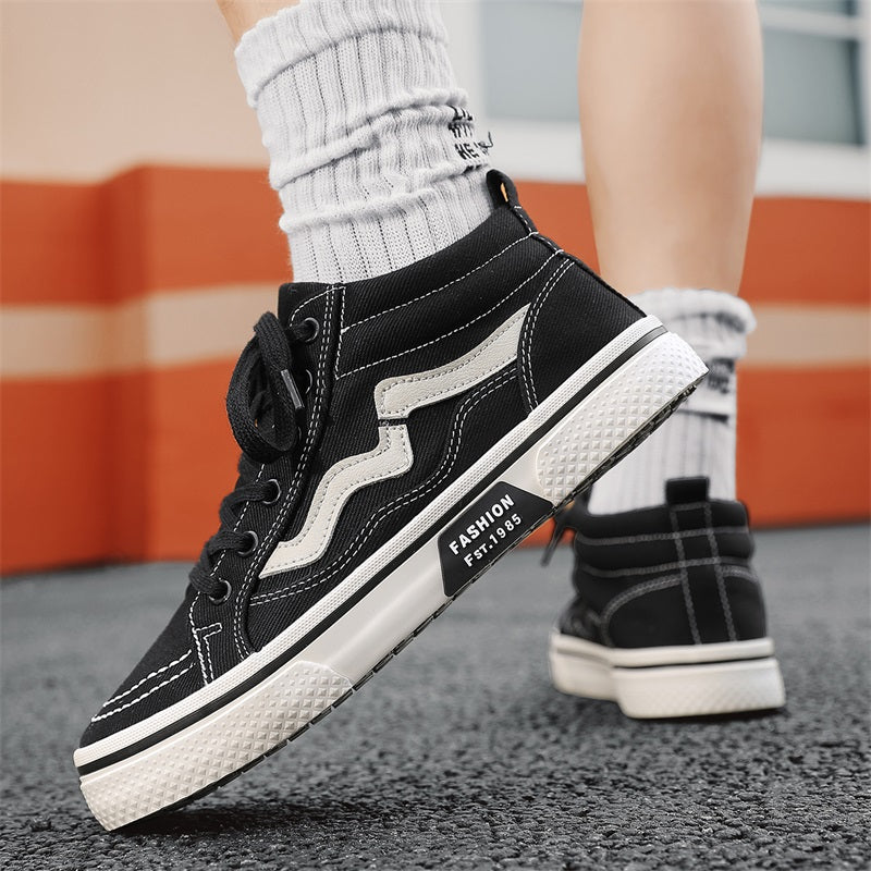 Fashion Trend Canvas Shoes for Men Black Style Couple Skateboard Shoes Casual Round Toe Lace Up Vulcanized Bottom Shoes