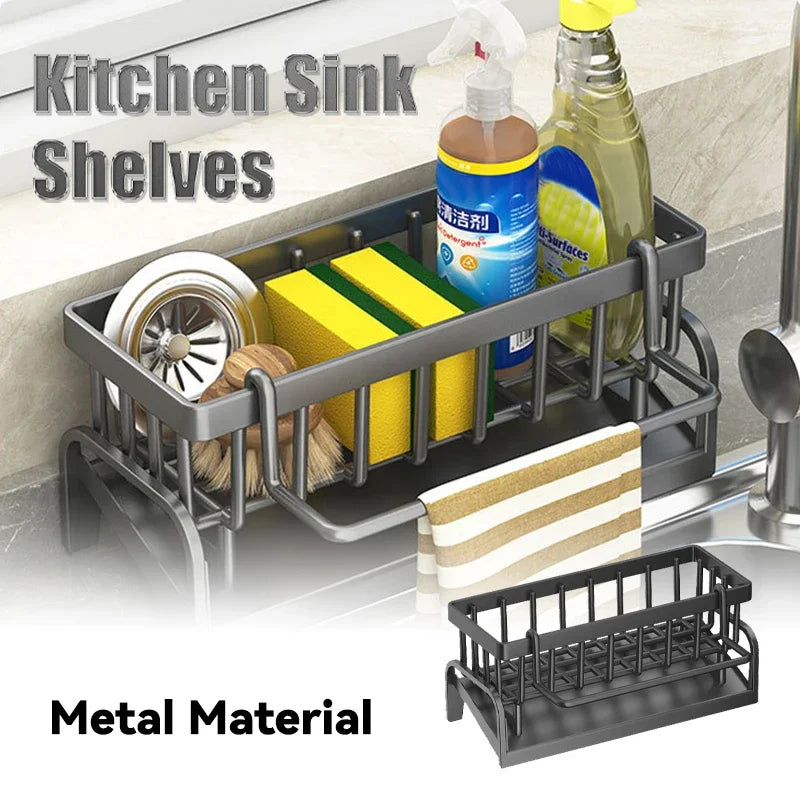 Kitchen Stainless Steel Sink Drain Rack Sponge Storage Faucet Holder Soap Drainer Towel Rack Shelf Organizer Kitchen Accessories