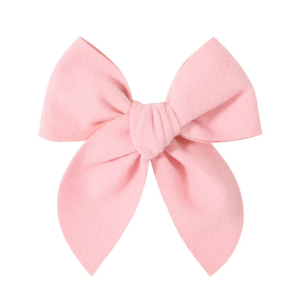20Colors 5Inch Solid Cotton Bow With Safety Hairpin For Girl Hair Bows Handmade Bowknot Hair Clip Headwear Kids Hair Accessories