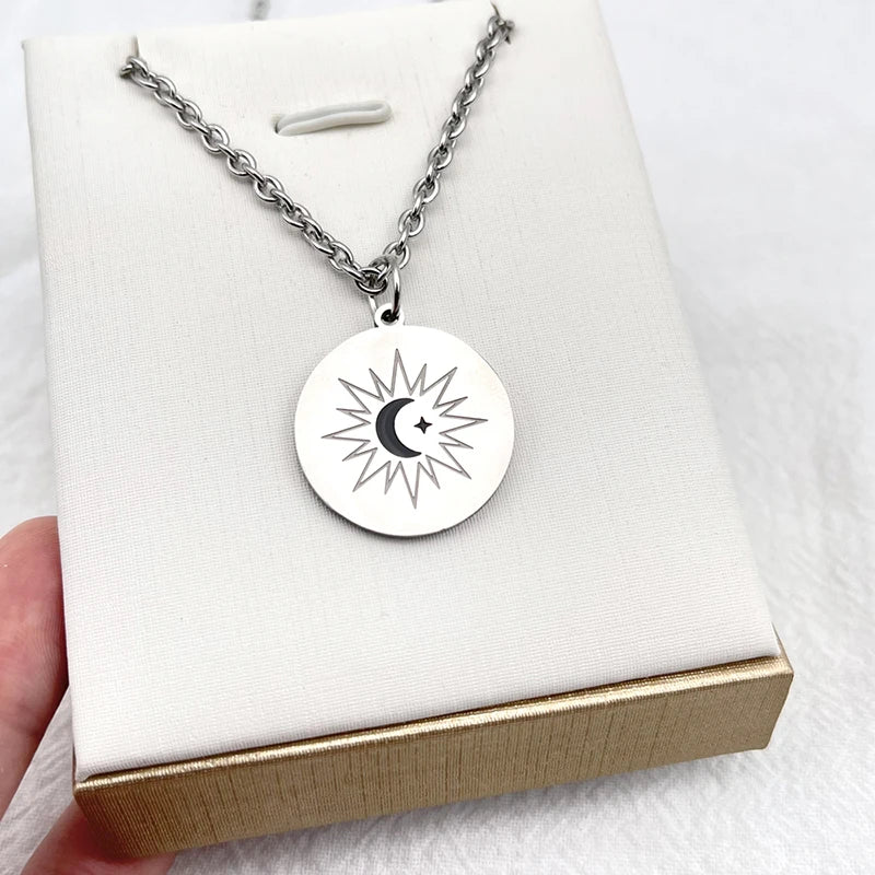 TV Series คาธ The Eclipse Cosplay Ayan Khaotung Moon Star Circular Pendant Titanium Steel Necklace Lovers Jewelry Accessories