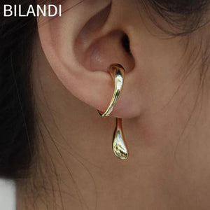 Bilandi Modern Jewelry Hip Hop Cool Style Metallic Gold Color Earcuff Clip Earrings For Women Girl Party Gift 2023 New Design
