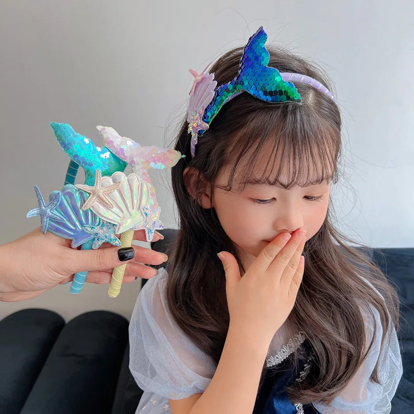 Baby Girls Sequins Headwear Mermaid Tail Hairbands Princess Hair Clips Kid Headdress Children Party Decorate Hairpin Accessories