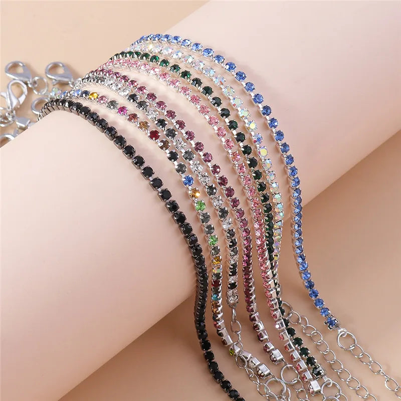 Aihua Exquisite Cubic Zirconia Tennis Chain Bracelets for Women Silver Color Stainless Steel Rhinestone Bracelets Trendy Jewelry