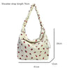 Strawberry Printed Shoulder Bag Pleated Corduroy Cross Body Messenger Bag New Large Capacity Ruched Shopping Bucket Bag Handbags