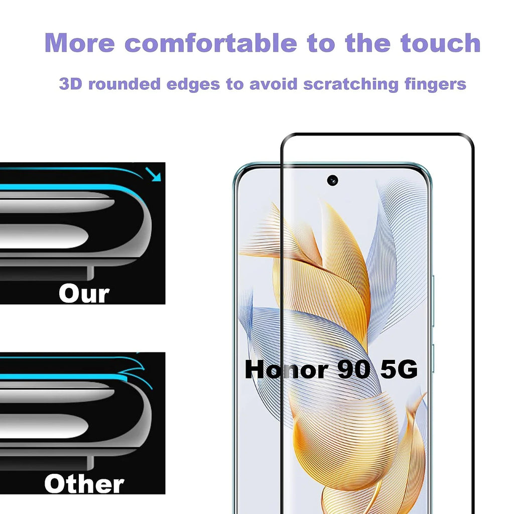 1/4Pcs 3D Light Sweep Tempered Glass For HONOR 90 Black Edge Screen Protector Glass Film