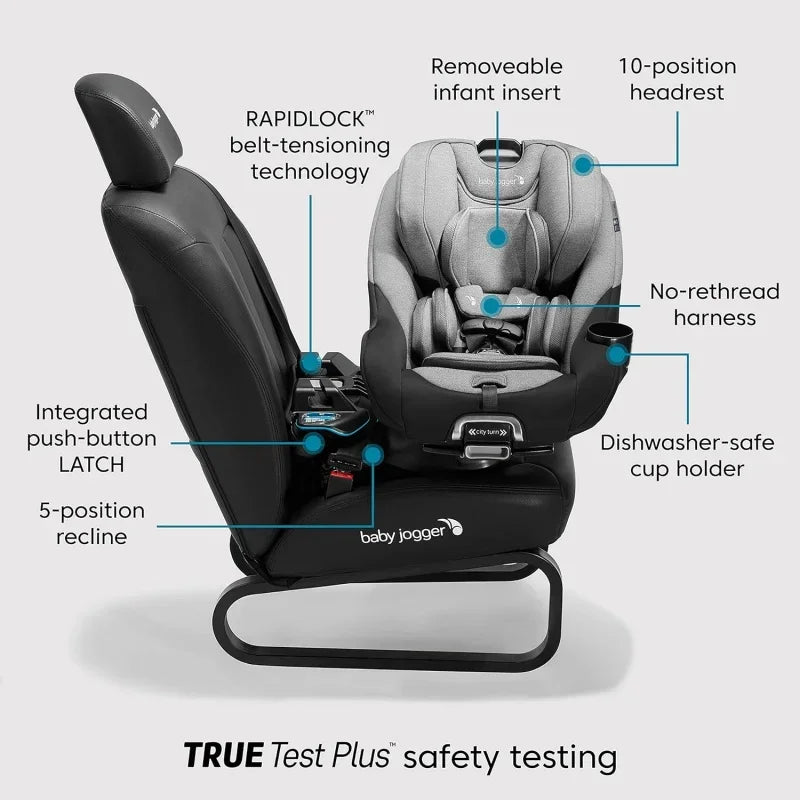 City Turn Rotating Convertible Car Seat, Unique 180-Degree Turn, Lightweight COOLMAX Fabric, Pike