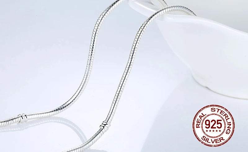 Original 925 Sterlin Silver Snake Chain Necklace Secure Ball Clasp Beads Charms Chocker Necklace For Women Wedding DIY Jewelry
