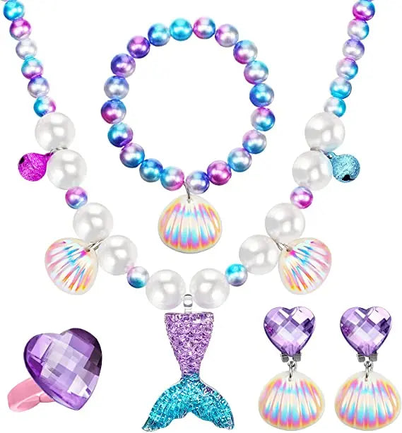 Disney Little Mermaid Party Supplies Jewelry Girls Cosplay Costume Accessories Crown Headband Kids Princess Ariel Headwear Wig