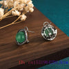 Green Jade Earrings Chinese Accessories Real Jewelry Jadeite Charm Natural 925 Silver Charms Amulet Vintage Carved Women Luxury