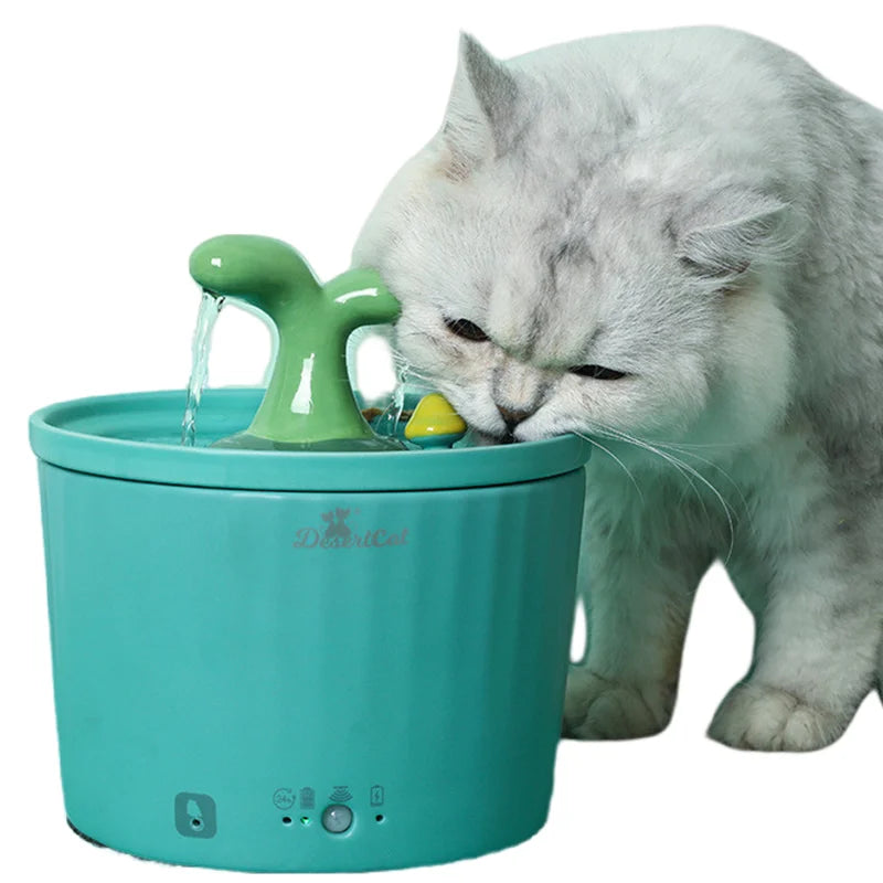 Ceramic Water Fountain For Cats,wireless Drinker,smart Reminder, Intelligent Sensing Pet Bowl, Indoor Decor, Pet Accessories