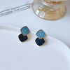 Bohemian Square Blue Zircon Stud Earrings For Women Fashion Enamel Geometric Pendant Earrings Charms Vintage Daily Jewelry Gift