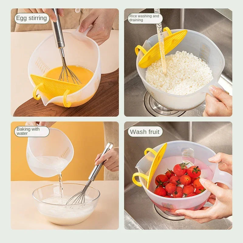 Filter measuring cup with graduated egg liquid filter screen, baking egg bowl, drain basket, rice bowl kitchen items