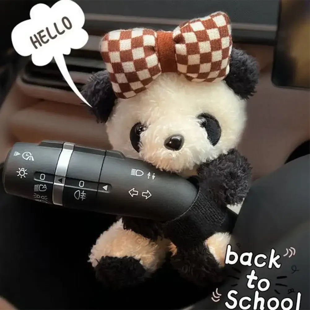 Plush Panda Clutch Decoration Car Wiper Turn Signal Switch Ornaments Cute Bowknot Panda Car Wiper Doll Auto Interior Accessories