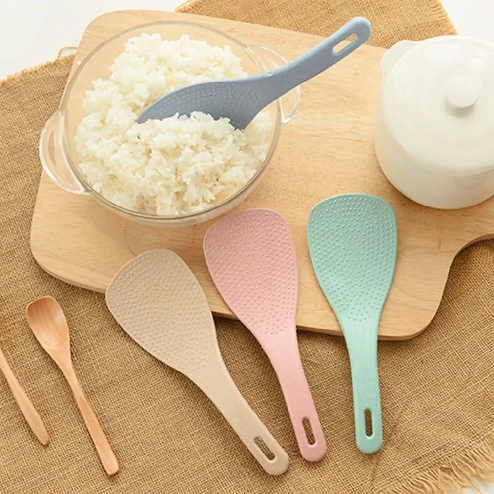 Wheat Straw Rice Spoons Accessories Plastic Beige Pink Blue Green Rice Paddle Scoop Long Handle Kitchen Supplies Kitchen