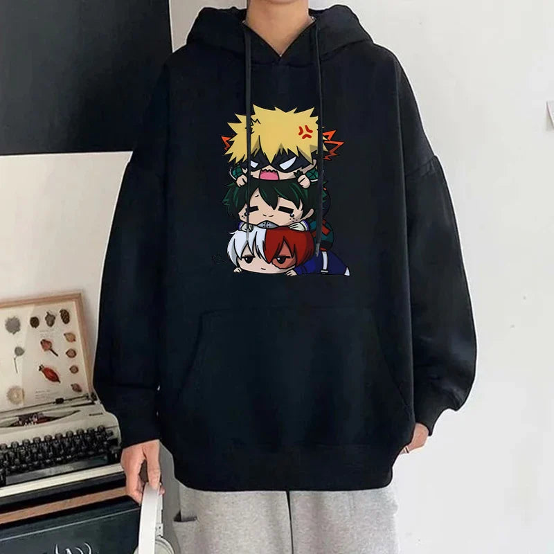 Cartoon My Hero Academia Anime Hoodies Deku Bakugou Katsuki Todoroki Shoto Print Hooded Sweatshirt Autumn Winter Hooded Pullover