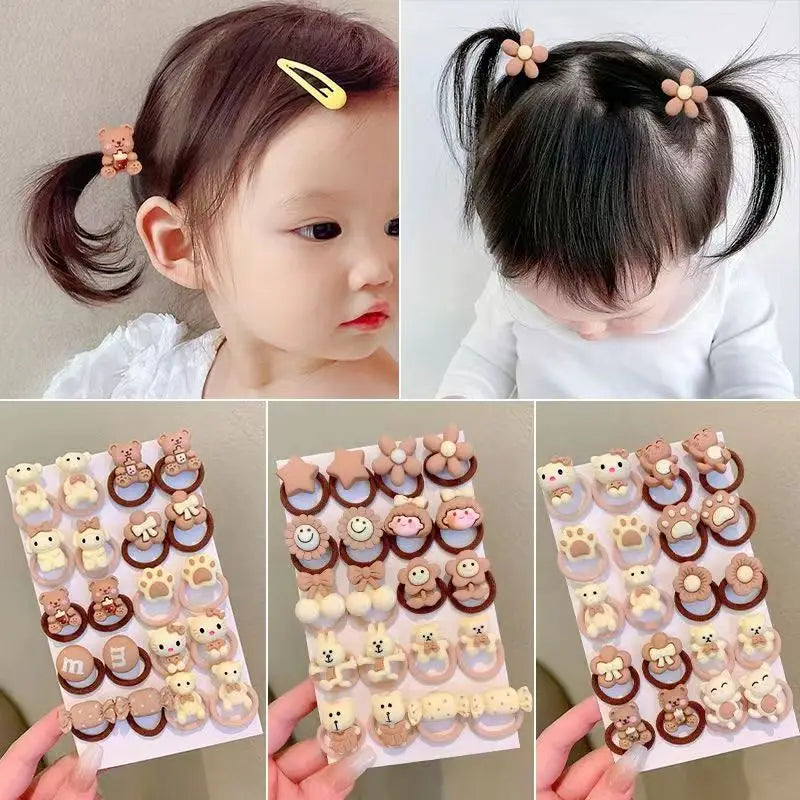 10Pcs/Set Girls Cute Cartoon Flower Kid Elastic Hair Rubber Band Accessories Ponytail Holder Tie Hair Ring Rope Headdress