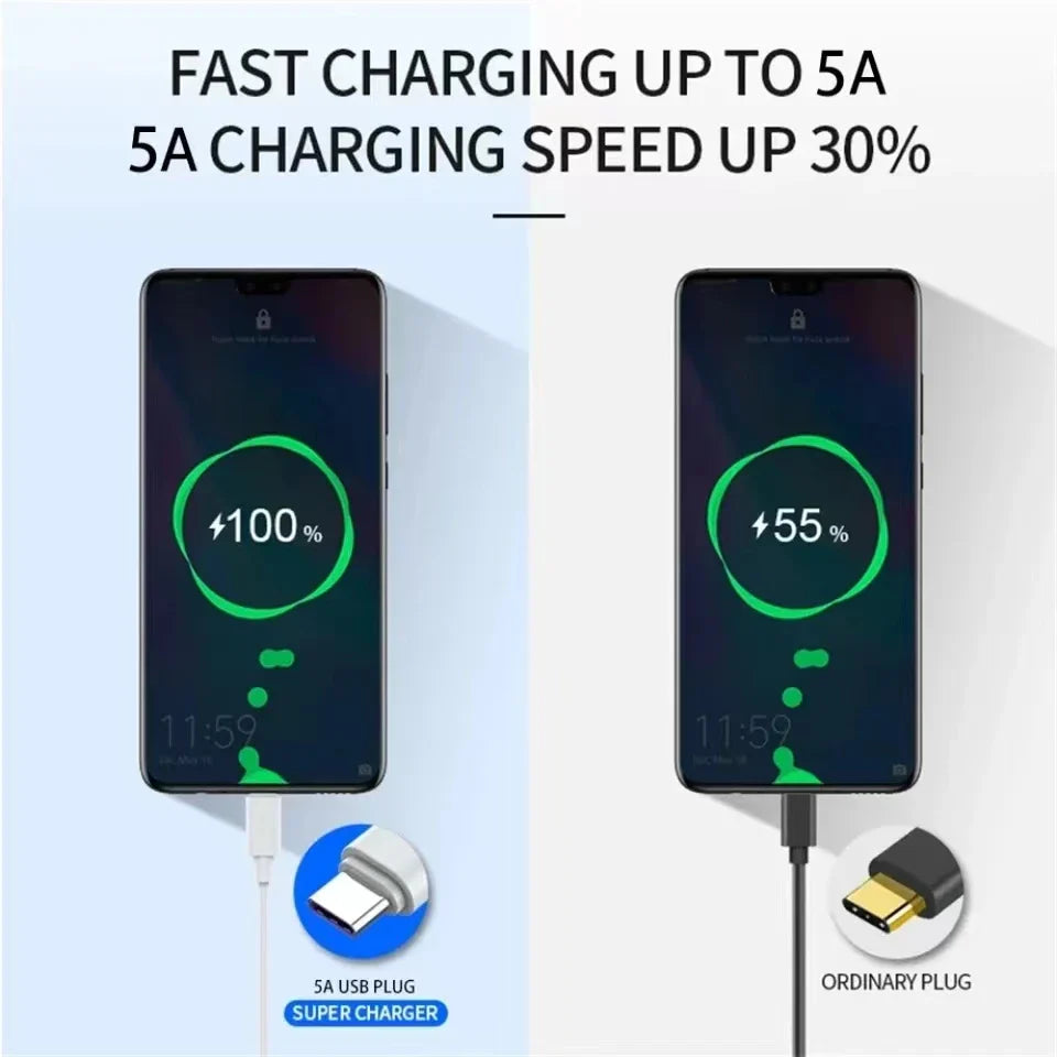 10A 120W With Cable Clip Super Fast Charging USB Type C Cable For Huawei P40 USB-C Data Cord for Xiaomi 14 Redmi13 12 Oneplus 11